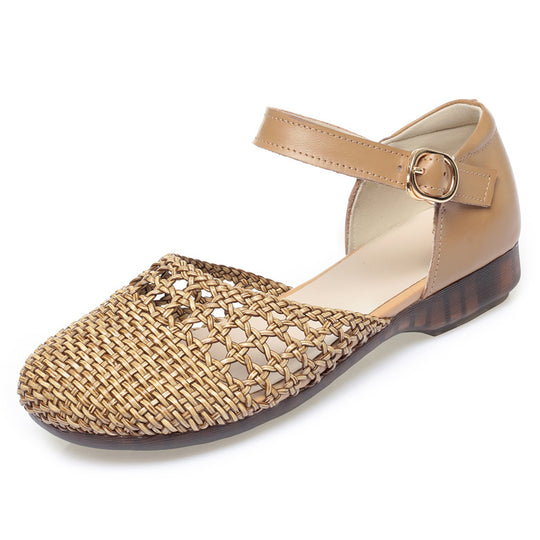 Damen Ballerinas mit dekorativem Flechtmuster und verstellbarem Riemen EB