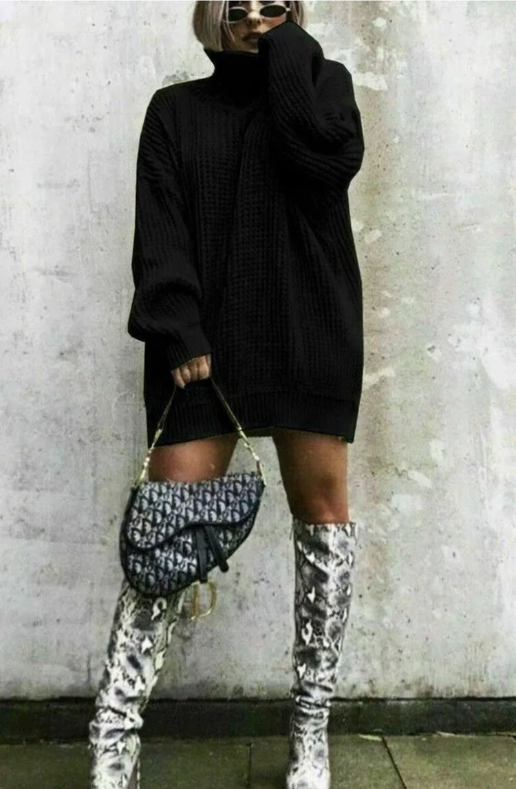 Damen Oversized Strickpullover im strukturierten Look mit hohem Kragen EB