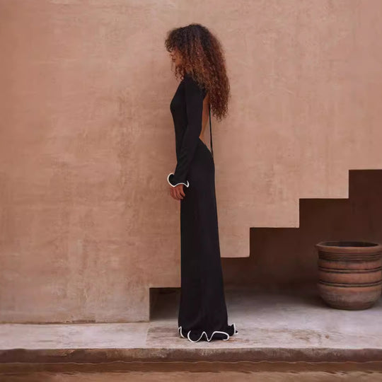 Damen Elegantes Sommerkleid mit raffinierten Ausschnitten und Wellenmuster EB