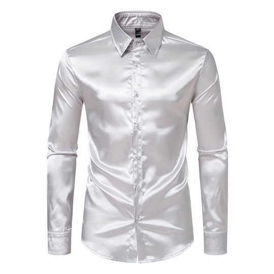 Herren Elegantes Satin-Hemd mit glänzender Oberfläche und modernem Schnitt EB