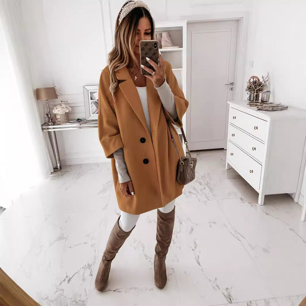 Damen lässiger Oversized-Mantel mit doppeltem Knopfverschluss EB