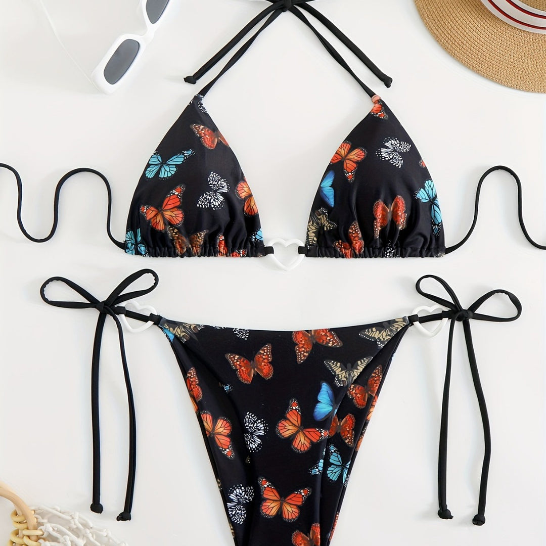 Damen Triangel-Bikini mit einzigartigem Schmetterlingsmuster EB
