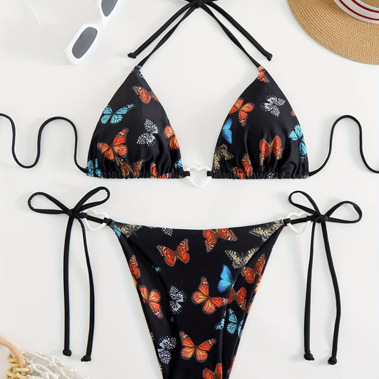 Damen Triangel-Bikini mit einzigartigem Schmetterlingsmuster EB