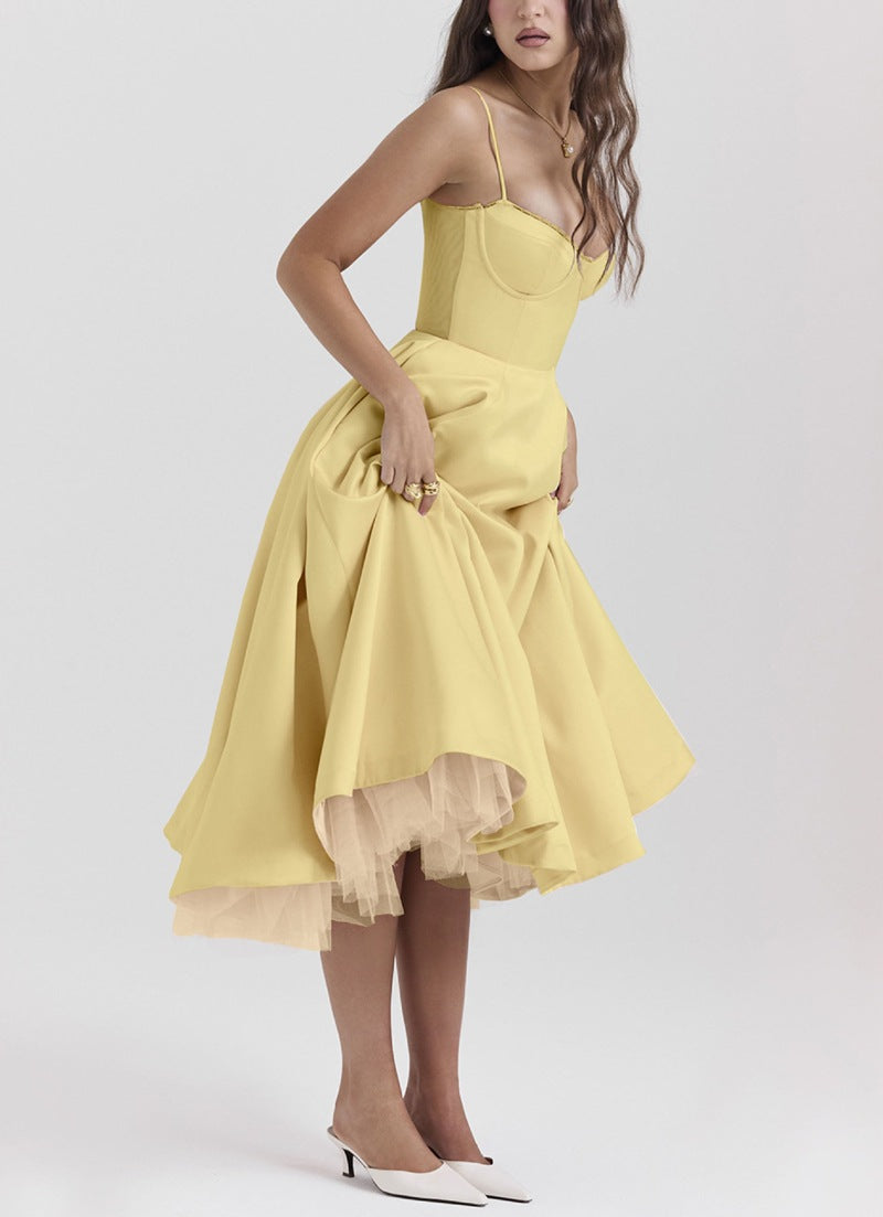 Damen nan Bustierkleid mit geformtem Mieder, weichem Tellerrock, integriertem Tüll-Unterzug und Eingrifftaschen EB
