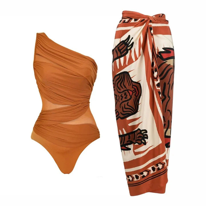 Damen modisches Zweiteiler Bikini-Set mit eleganter Wickelrock EB