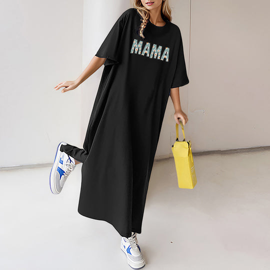 Damen nan florales Statement-Maxikleid im Oversize-T-Shirt-Stil mit Rundhalsausschnitt EB