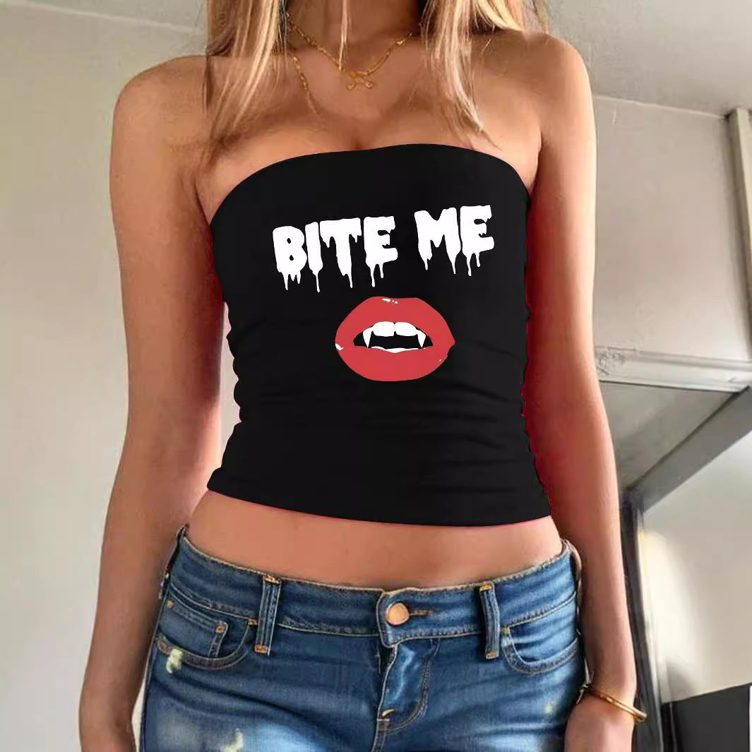 Damen Bandeau-Top mit fröhlichem Gespenster-Motiv EB