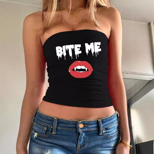 Damen Bandeau-Top mit fröhlichem Gespenster-Motiv EB