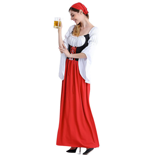 Damen nan Festival-Kostümkleid im Vintage-Bauernstil mit geschnürter Korsage und geraffter Off-Shoulder-Bluse EB