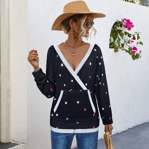 Damen Kapuzensweater mit farbenfrohem Sternemuster EB