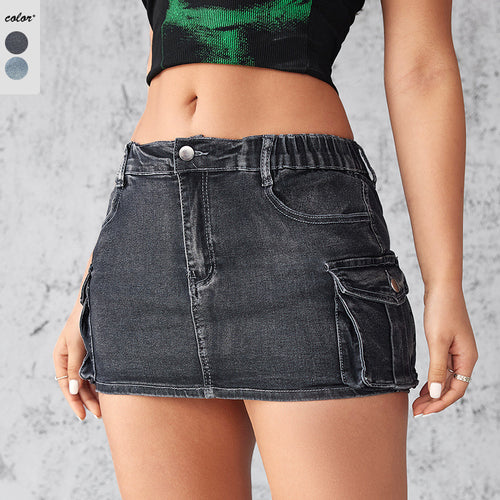 Damen Jeansrock mit angesagtem Used-Look und hohem Taillenbund EB