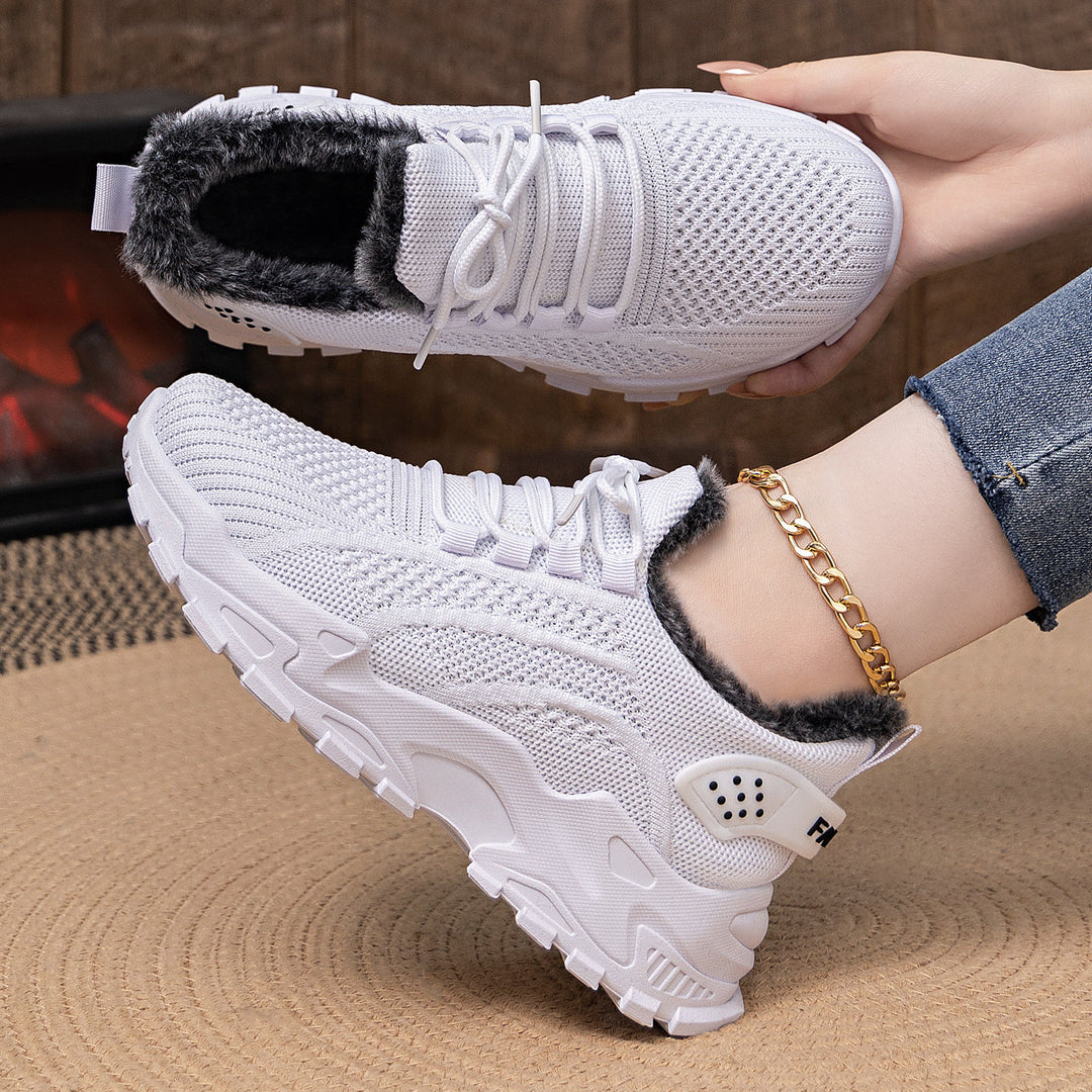 Damen nan gestrickter Winter-Chunky-Sneaker mit kuscheligem Kunstfellfutter und profilierter Dämpfsohle EB