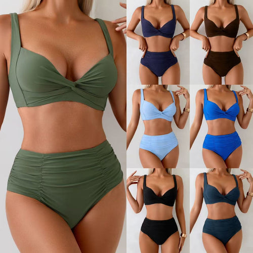Damen Hochtailliertes Bikini-Set mit eleganter Raffung EB