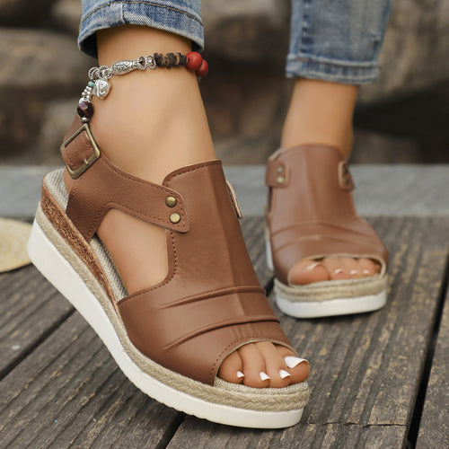 Damen Elegante Wedge-Sandalen mit offenen Zehen und modischen Riemen EB