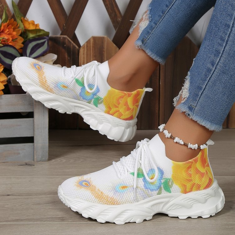 Damen modische Sneakers mit floralem Design und atmungsaktiver Textiloberfläche EB