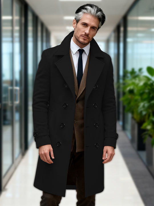 Herren Doppelreihiger Wollmantel mit modernem Schnitt EB