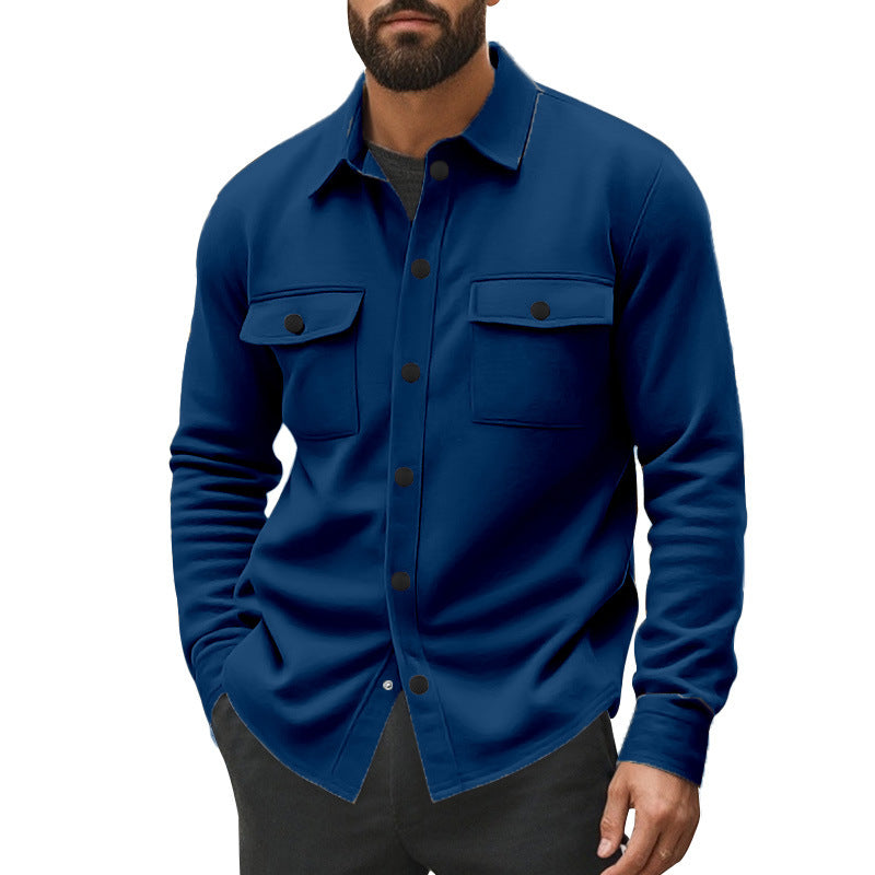 Herren nan robuste Wollfleece-Überhemdjacke mit aufgesetzten Brusttaschen und Druckknopfleiste EB