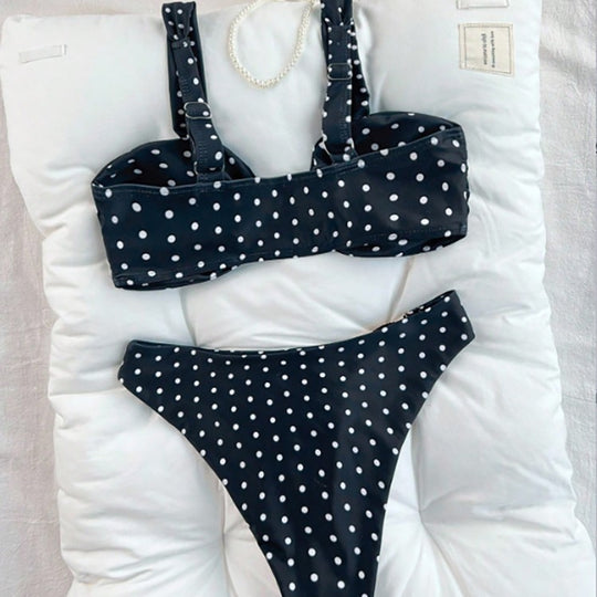 Damen Bikini mit dekorativen Rüschen und goldenen Akzenten EB