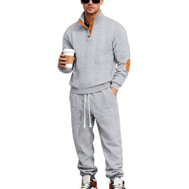 Herren nan Strick-Relax-Set mit Zopfmuster-Halbkragenpullover und Kordel-Jogger EB