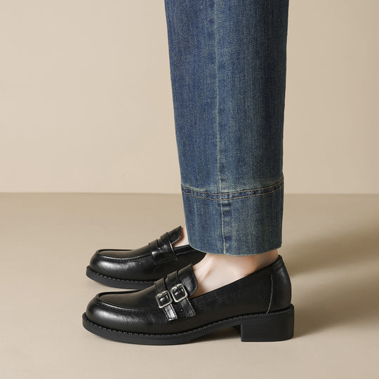 Damen Mokassins mit eleganter Schnallenverzierung und komfortablem Blockabsatz EB