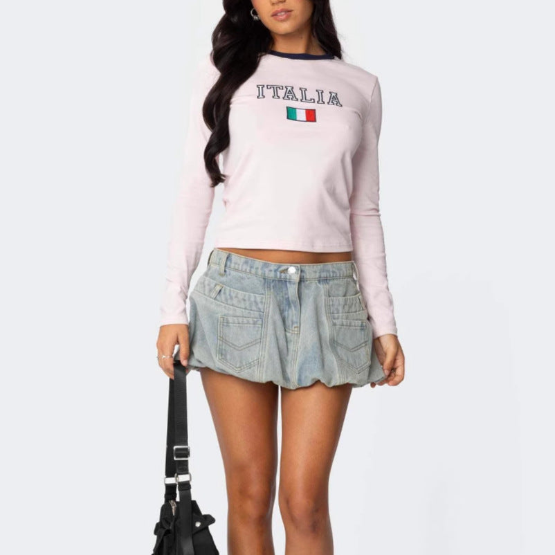 Damen Langarmshirt mit grafischem Print und schmalem Schnitt EB