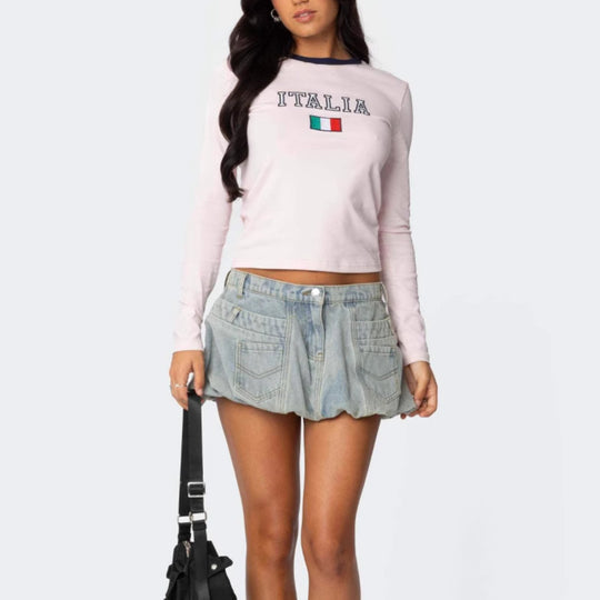 Damen Langarmshirt mit grafischem Print und schmalem Schnitt EB