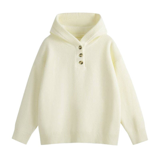 Damen Hochwertiger Strickpullover mit Stehkragen und Knopfdetails EB