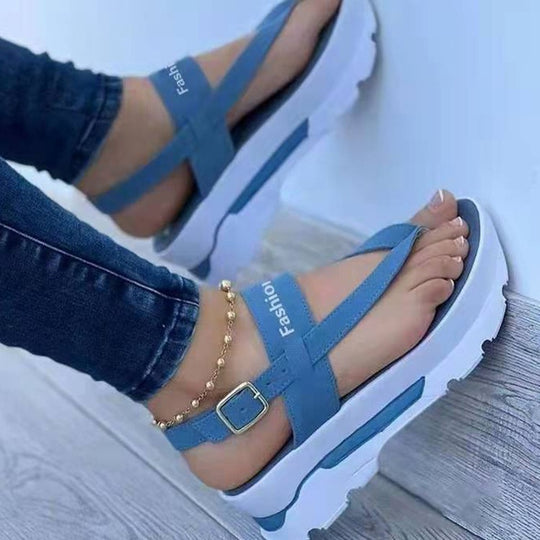 Damen Modische Wedge-Sandalen mit verstellbarem Riemen und rutschfester Sohle EB
