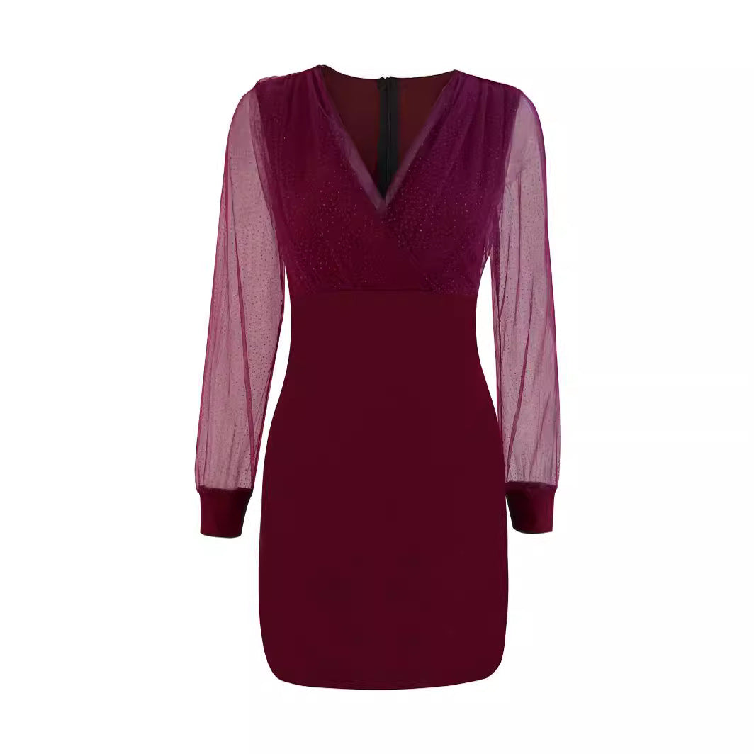 Damen Glitzerndes Cocktailkleid mit transparenten Ärmeln EB