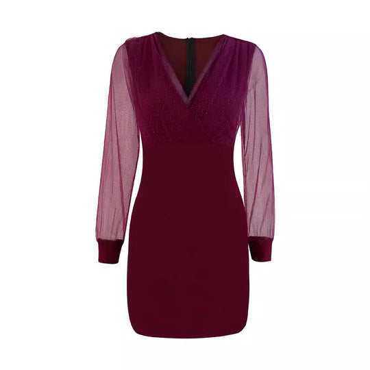 Damen Glitzerndes Cocktailkleid mit transparenten Ärmeln EB