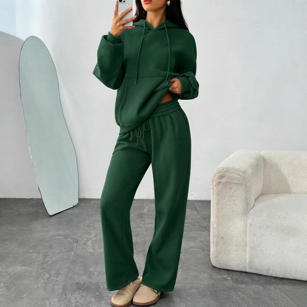 Damen Oversized Hoodie-Set mit Kängurutasche und weiter Palazzohose EB