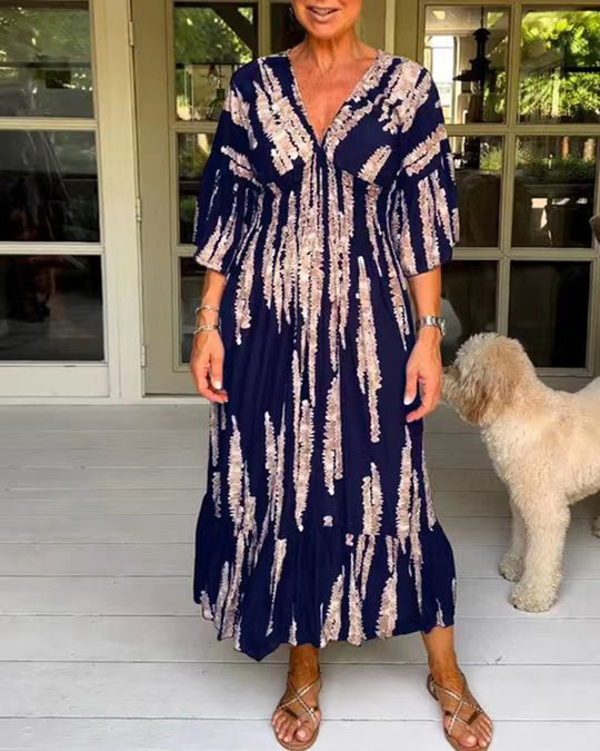 Damen Maxikleid mit voluminösen Ärmeln und raffiniertem Wickelschnitt Heidi-Mode