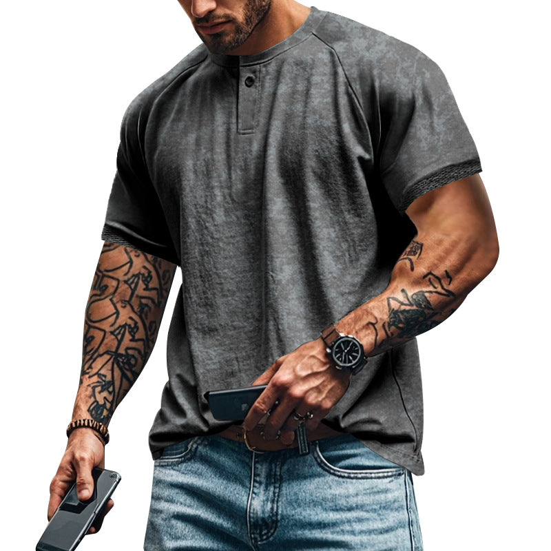 Herren lässiges Kurzarm-Henley-T-Shirt mit strukturiertem Design EB