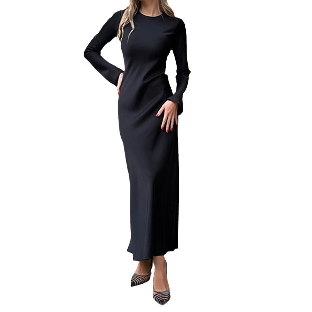 Damen elegantes Maxikleid mit schickem Stehkragen und langem Schnitt EB
