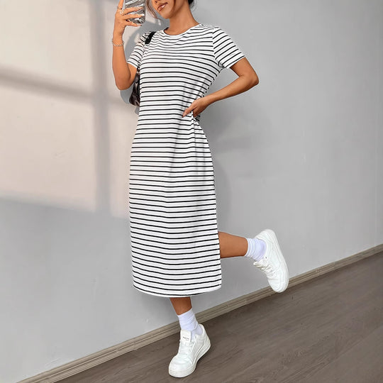 Damen Streifen-Maxikleid aus weichem Jersey EB