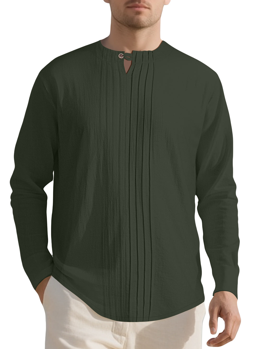 Herren Langarmshirt mit modischem Henley-Ausschnitt und Faltenstruktur EB