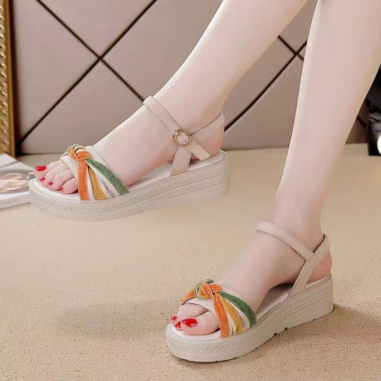 Damen Plateau-Sandalen mit modischem Knotelement und verstellbarem Riemen EB