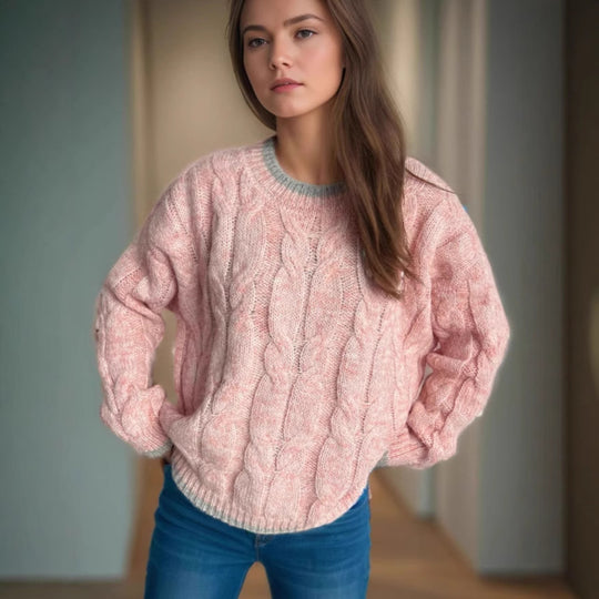 Damen Grobstrickpullover mit einzigartigem Zopfmuster und lässigem Schnitt EB