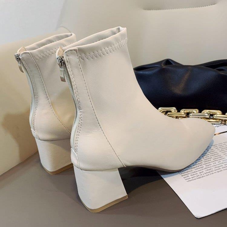 Damen elegante Stiefeletten mit blockiertem Absatz und Reißverschluss EB