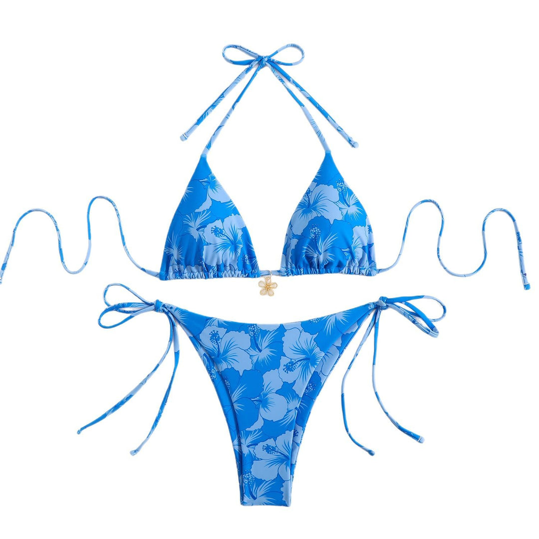 Damen Triangel-Bikini mit floralem Design und verstellbaren Trägern EB