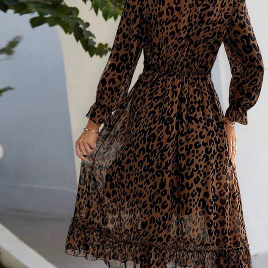 Damen Maxikleid mit elegantem Leopardenmuster und voluminösen Ärmeln EB