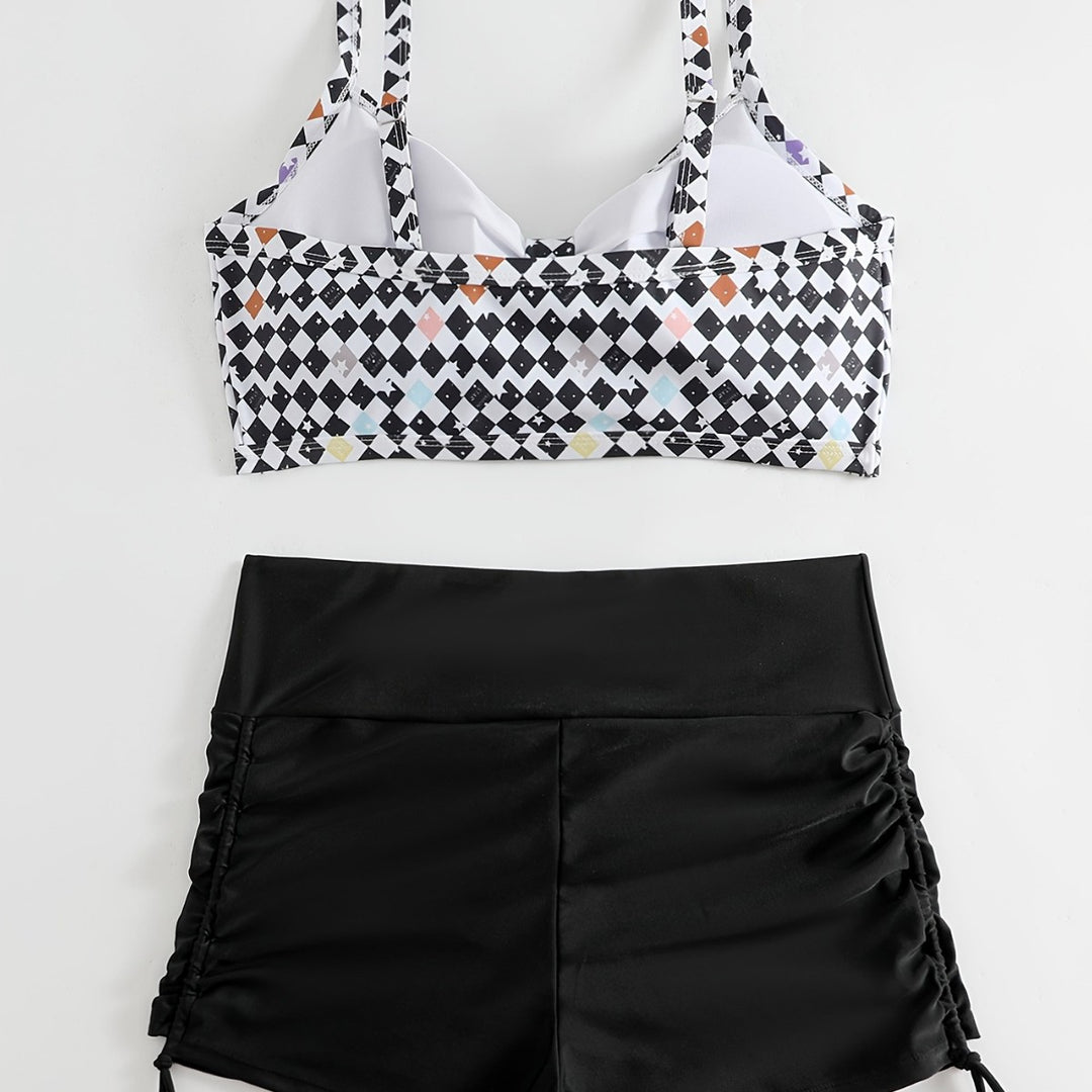 Damen Crop-Bikini Oberteil mit Rüschenbadeshorts EB