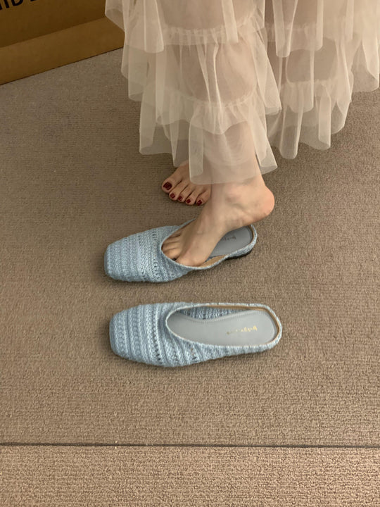 Damen luftige Sommer Slipper mit handgearbeiteter Häkelstruktur EB