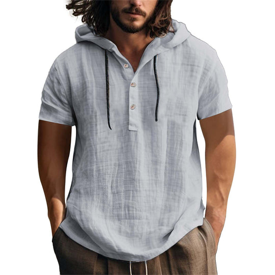 Herren lässiges Kurzarm-Hoodie mit Knopfleiste EB