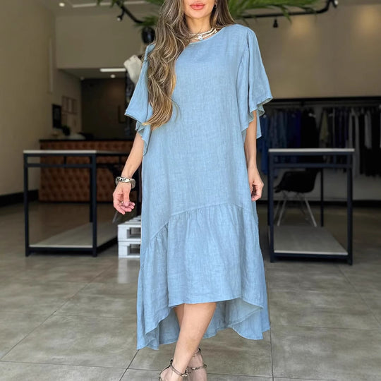 Damen lässiges Leinenkleid mit voluminösen Ärmeln EB