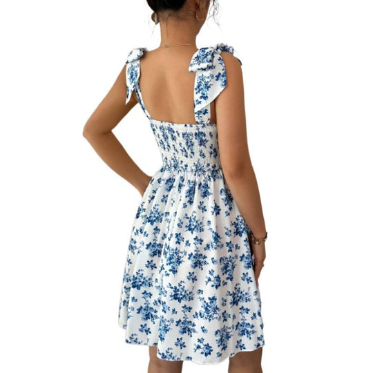 Damen Sommerliches A-Linien Kleid mit floralem Print und Schleifen-Trägern EB