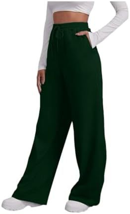Damen nan weite High‑Waist Palazzo-Loungehose mit elastischem Komfortbund, Kordelzug und seitlichen Eingrifftaschen EB