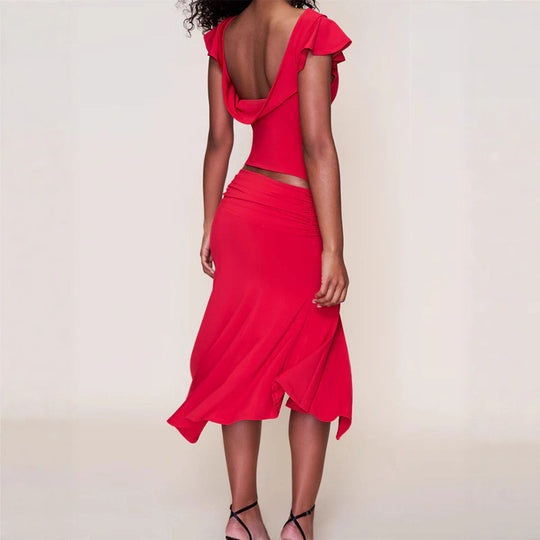 Damen Elegantes Oberteil mit Rüschendetails und asymmetrischem Rock EB