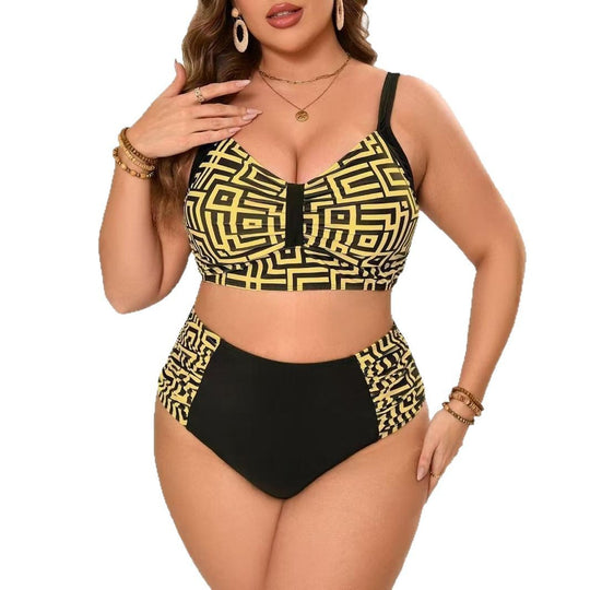 Damen Zweiteiliges Bikini-Set mit modernem geometrischem Design EB