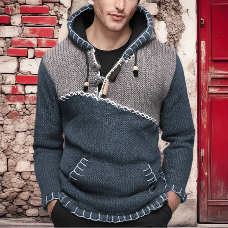 Herren Kapuzenpullover mit einzigartigem Zickzackmuster und hochwertiger Strickstruktur EB